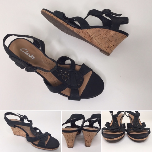 Clarks Shoes - Clarks Womans Embellished Wedge Sandal Heels